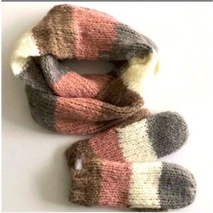 New Fat Face Women’s Mittens and Scarf Set - Pink, Brown, Cream OS